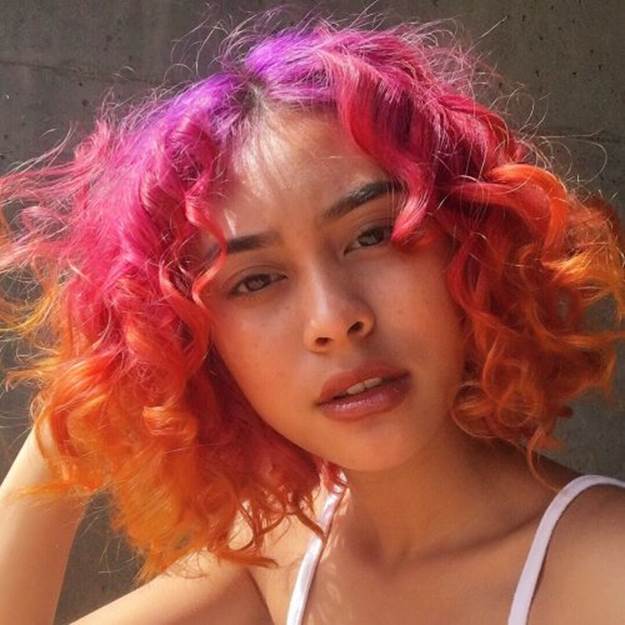 Curly Pink Hair and Orange Ombre