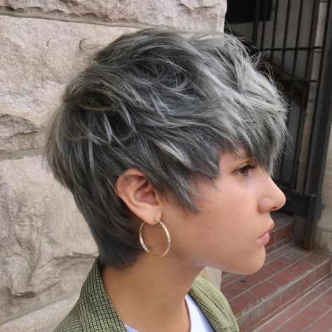 Edgy Choppy Gray Pixie for Thick Hair