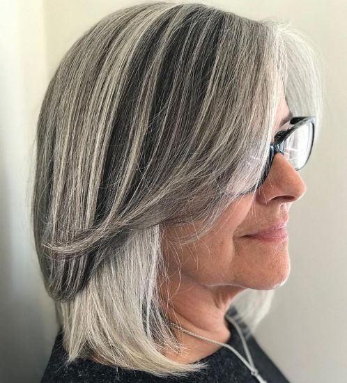 Gray Lob with Long Parted Bangs