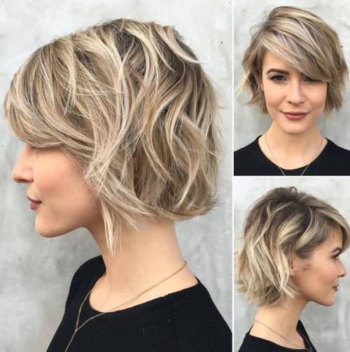 Jaw Length Shaggy Haircut with Side Bangs