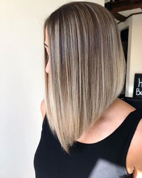 Long inverted bob with layers for straight hair