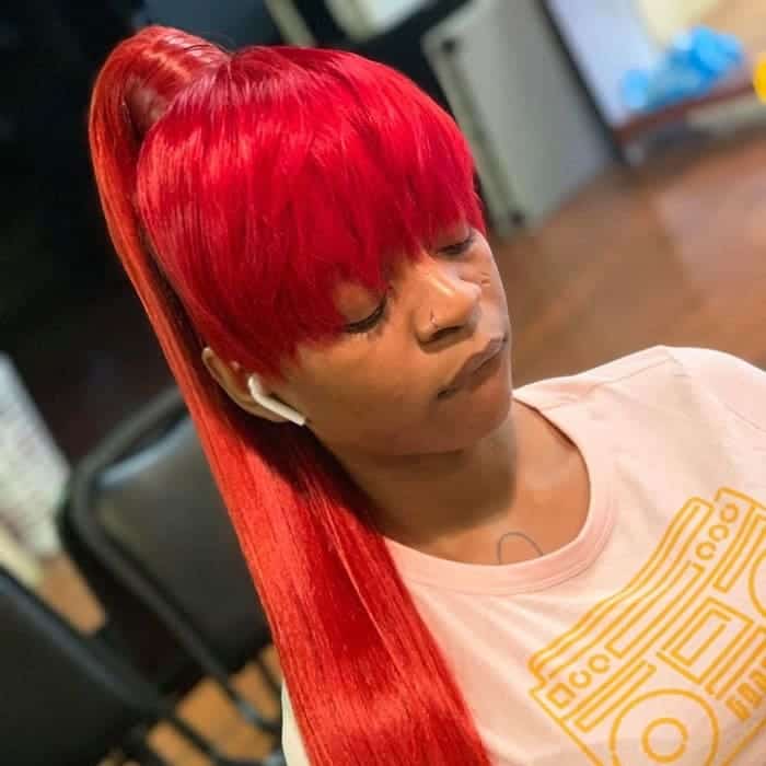 Red Ponytail with Bangs