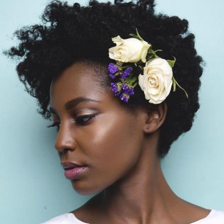 Short Natural Hairstyle with Flowers