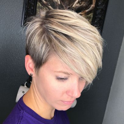 Side Parted Blonde Balayage Pixie