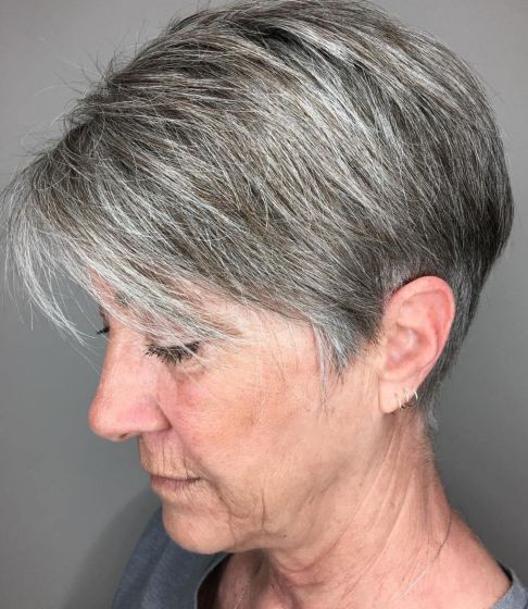 Tapered Salt and Pepper Cut with Bangs