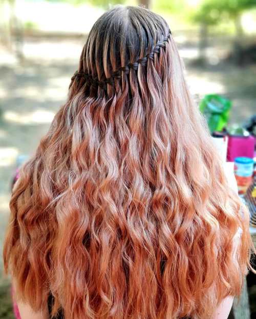 Waterfall Braid for Long Curly Hair