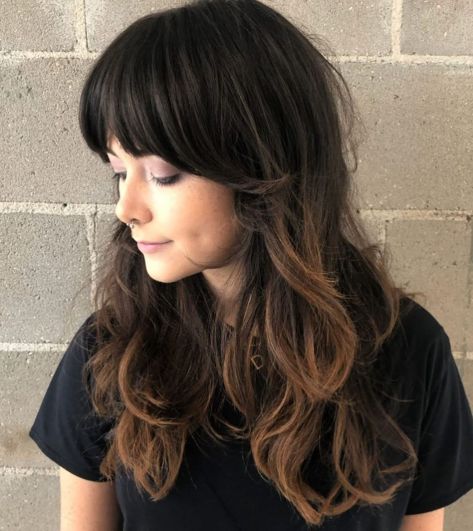 Brunette Shag with Swoopy Bangs