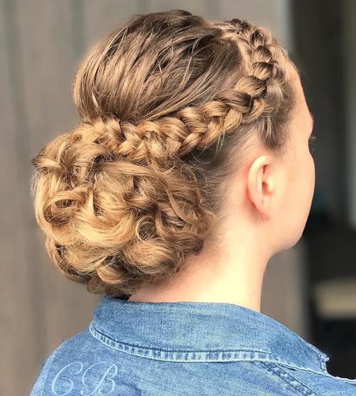 Crown Braid with Low Bun for Curly Hair