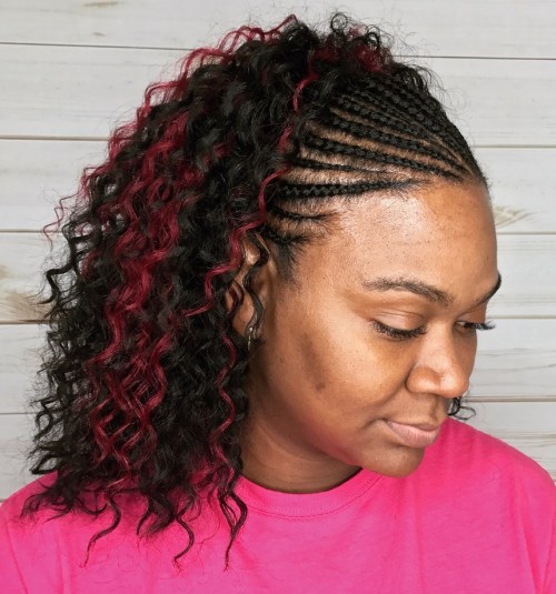Curly Crochet Braids with Burgundy Highlights