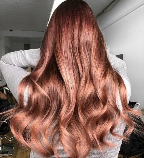 Rose gold highlights on brown hair