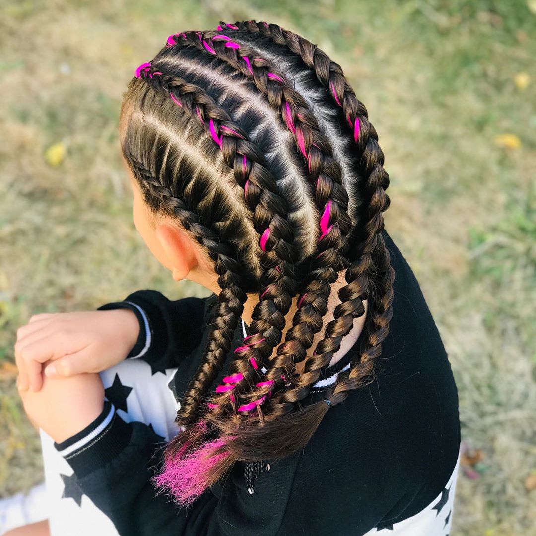 Side Braided Hairstyle with Pink Highlights
