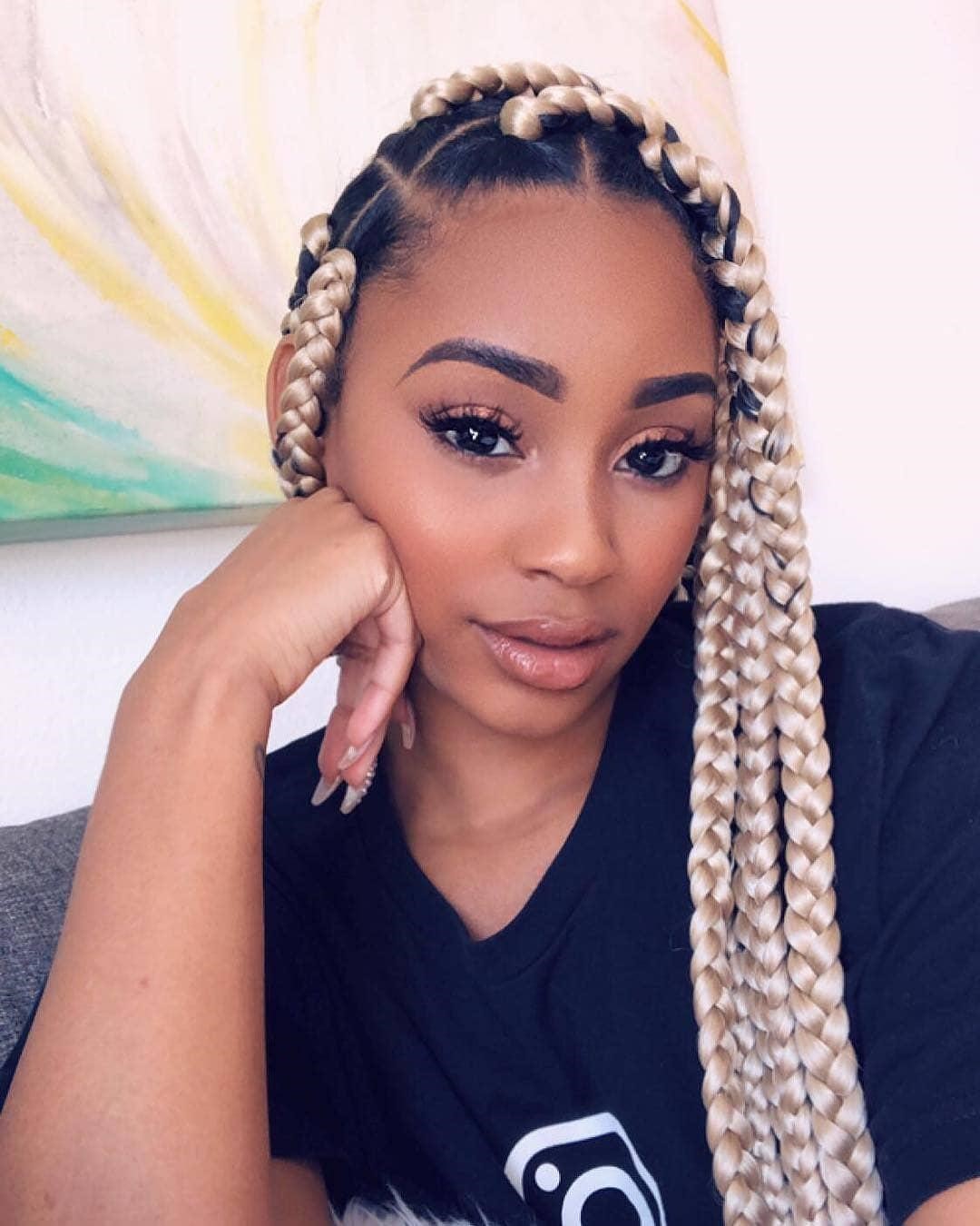 Thick Box Braids with Blonde Highlights
