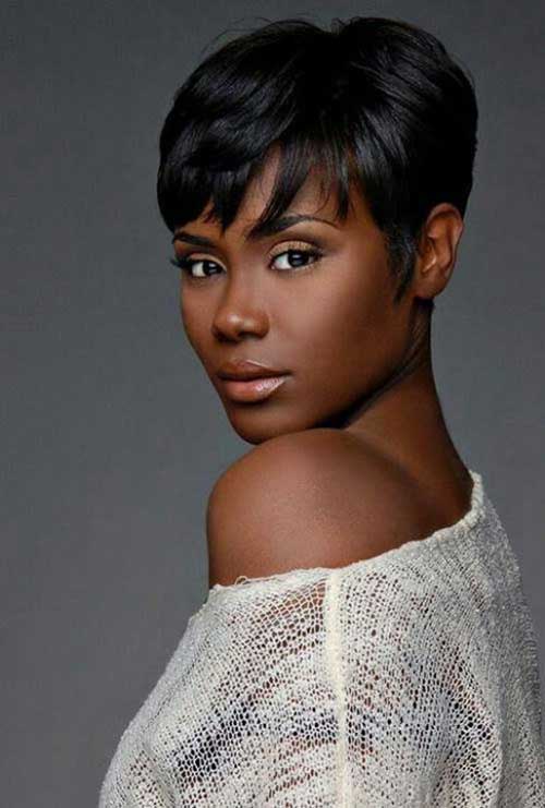 Unusual Short Hairstyle for Black Women with Bangs