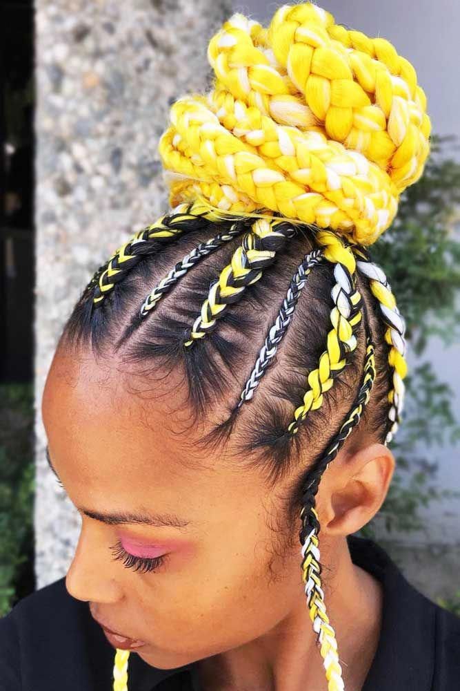 Cornrow with Yellow and White Wool Updo