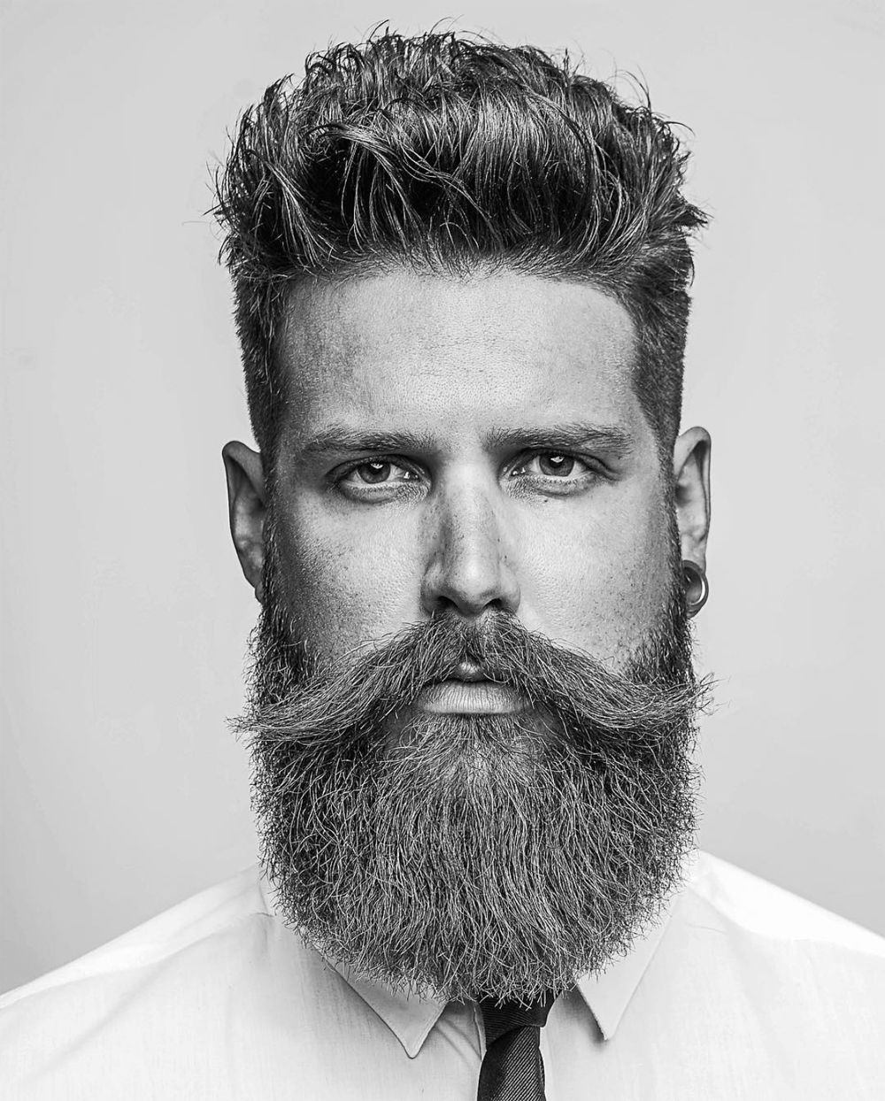 Medium Length Quiff with Beard and Mustache