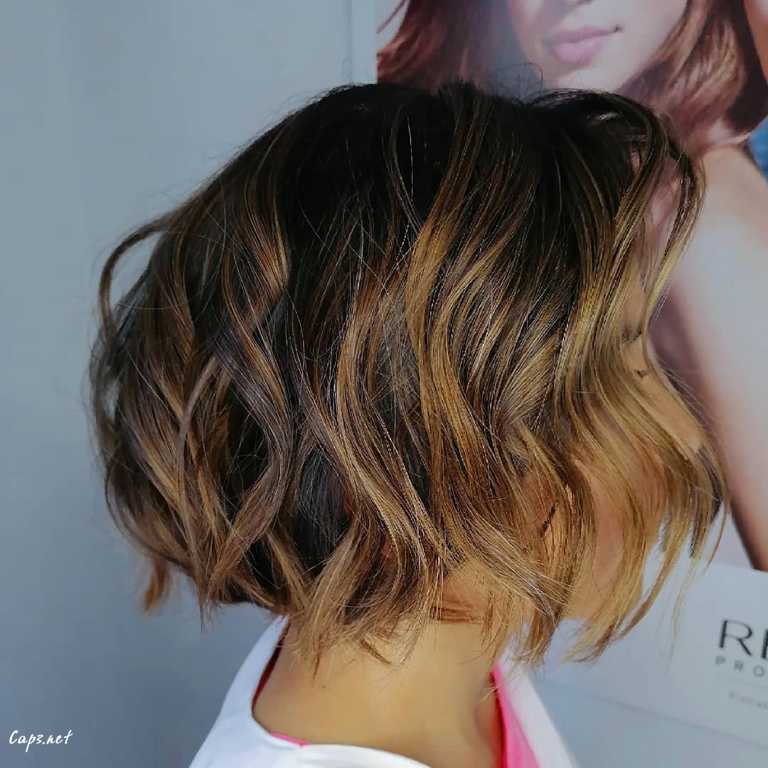rounded bob with caramel color